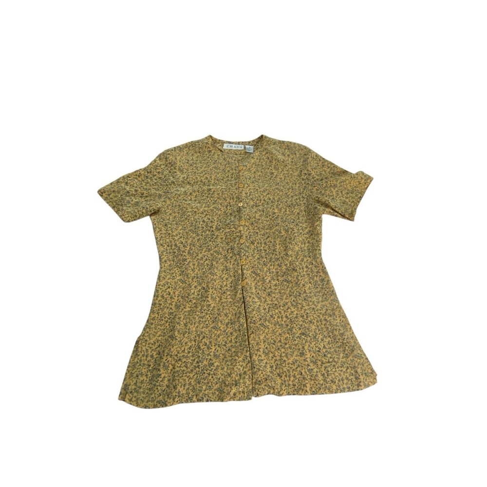 VTG 90s Chaus 100% Silk Shirt Women 10 Yellow Floral Cottagecore Whimsigoth Boho
